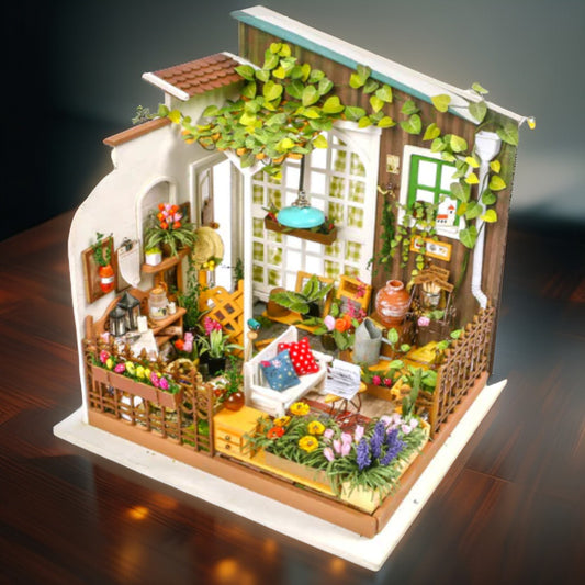Miller Sunshine Garden – DIY Countryside Miniature Patio & Flower Garden Kit with LED | Handcrafted Collectible for Adults