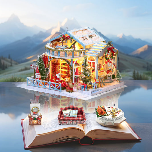 DIY Miniature Christmas House Kit – Cozy Holiday Boutique with LED Lights & Music Box (1:24 Scale)