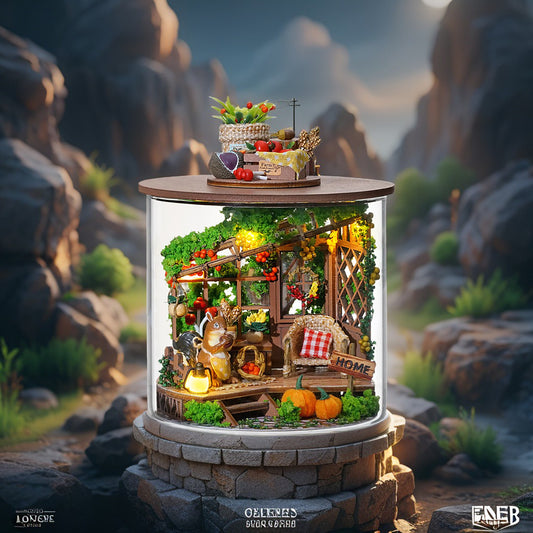 DIY Miniature Garden House Kit – Harvest Time Cottage with LED Lights & Floral Décor (1:24 Scale)