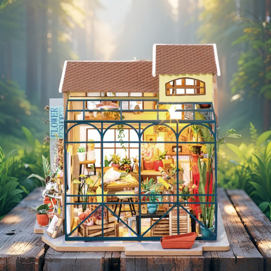 DIY Miniature Flower Shop Kit – Emily’s Boutique by Rolife with LED Lights & Vintage Décor (8.7 x 7.5 x 8.3 in)