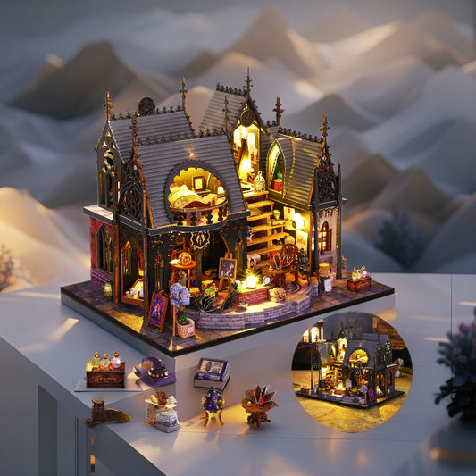 Luna’s Magic House – DIY Miniature Dollhouse Kit with LED Lights, Gothic Decor & Collectible Wizard Theme (9.4 x 7.5 x 7.9 in)