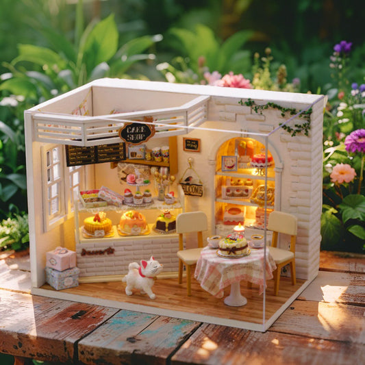 DIY Miniature Cake Shop Kit – “Kitten Diary: In the Mood for Love” with LED Lights and Whimsical Décor