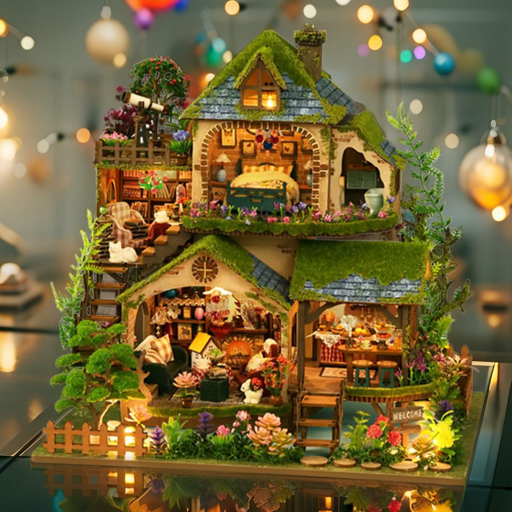 Thanginggarden DIY Miniature Dollhouse Kit – 3D Wooden Puzzle with Touch LED Light