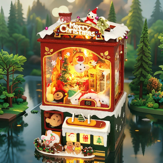 Christmas DIY Miniature Dollhouse Kit – 3D Wooden Puzzle with Festive Décor & Accessories