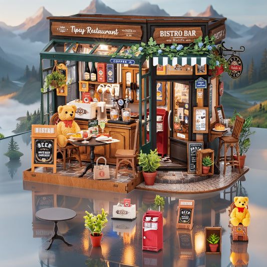 Tipsy Restaurant DIY Miniature Kit | European Bistro & Bar with LED Lights