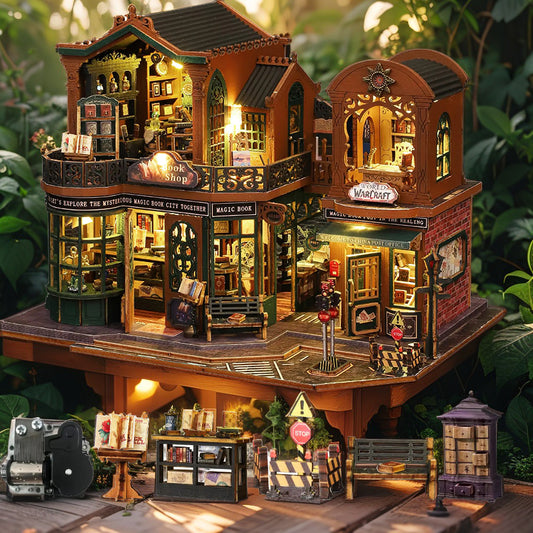Magic Book City DIY Miniature House | Epic 3-Story Corner Bookshop Kit