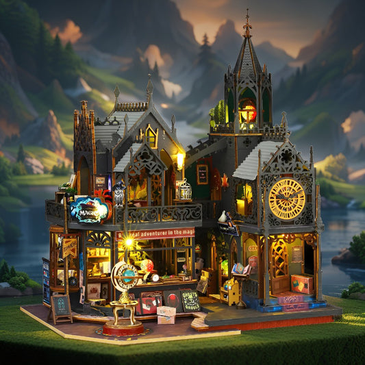 Gothic Magic Shop DIY Miniature Kit | Epic 3-Story Building with Music Box