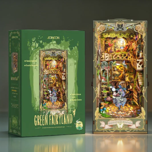 Green Fairyland DIY 3D Cottage Book Stand – Whimsical Miniature Build for Adults