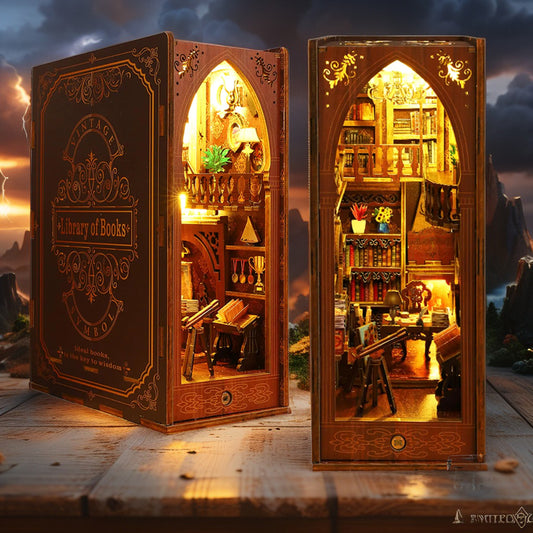 Library of Books DIY 3D Book Nook – Sensor LED Miniature Build for Adults & Book Lovers