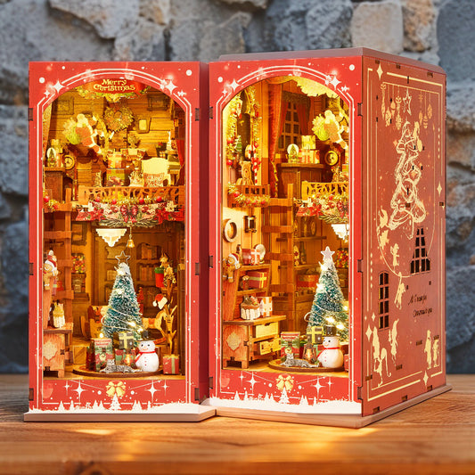 DIY Christmas Book Nook Kit | Festive Miniature with LED Lights