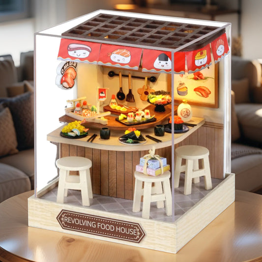 DIY Miniature Sushi Bar Kit | "Revolving Food House" with Dust Cover