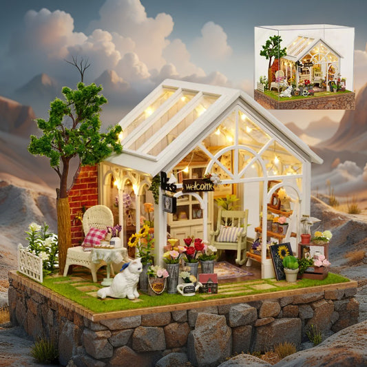 DIY Miniature Garden House Kit | Greenhouse with Furniture & LED Lights