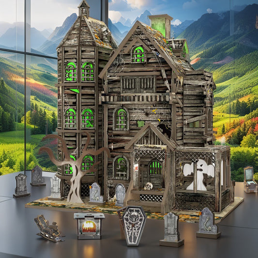 DIY Haunted House Kit | Spooky Miniature with 3-Color LED Lights