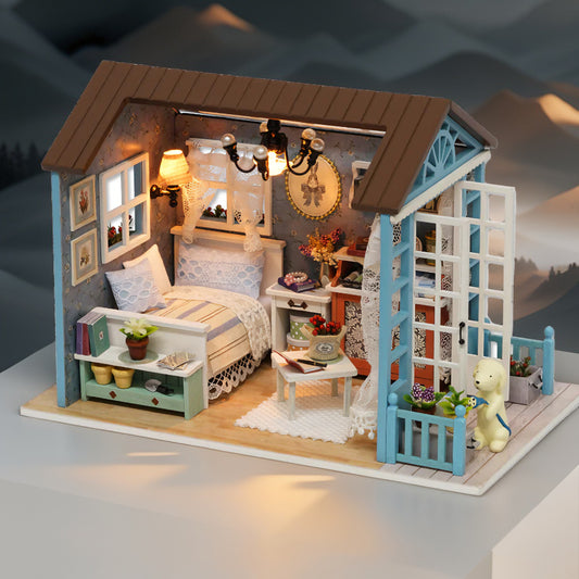 Mori Blue Time DIY Miniature Kit | Cozy Woodland Bedroom with Music Box
