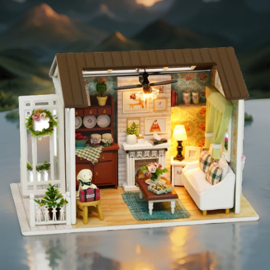 Cozy Living Room DIY Miniature House Kit | with Fireplace & Music Box