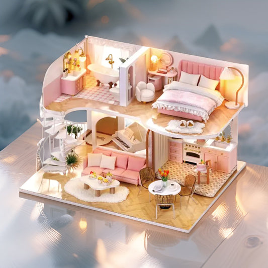 Whisper in The Morning | 2-Story DIY Miniature Loft with Music Box & Dust Cover