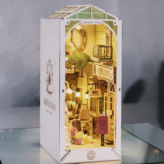 Sunshine Town DIY Book Nook | Miniature Bookshop Alley with Sensor Light