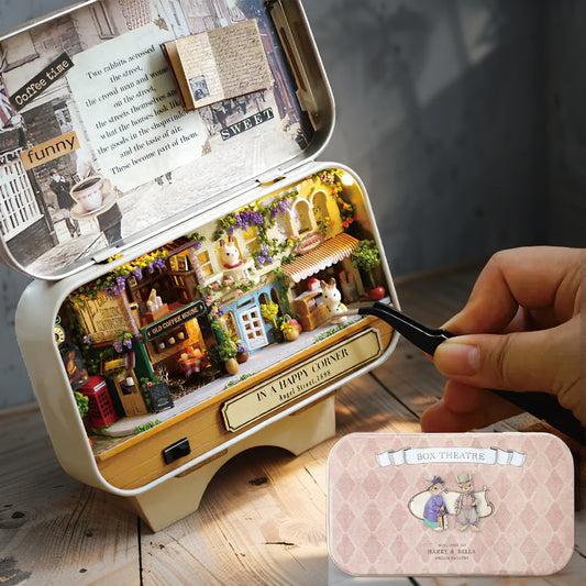 🌸🚂 Happy Steet Corner – Miniature Dollhouse in a Keepsake Tin | Handcrafted DIY Scene with LED & Storybook Charm