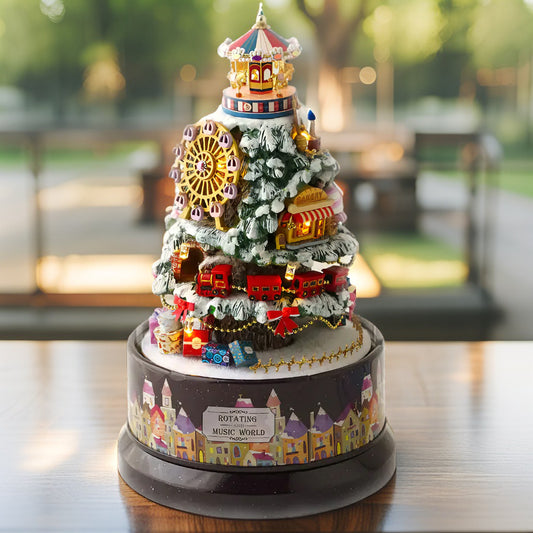 Holiday Carousel Village – Rotating Music World with LED, Sound & Festive Miniatures | Handcrafted Christmas Dome