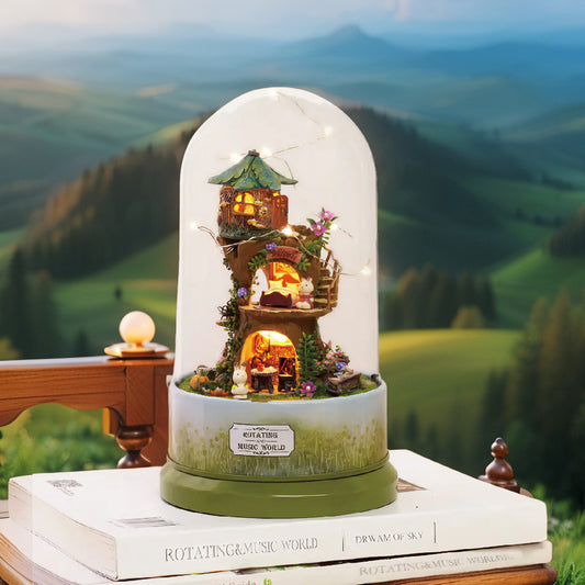 Twilight Treehouse – Rotating Music World with LED & Sound | Handcrafted Miniature Canopy Retreat
