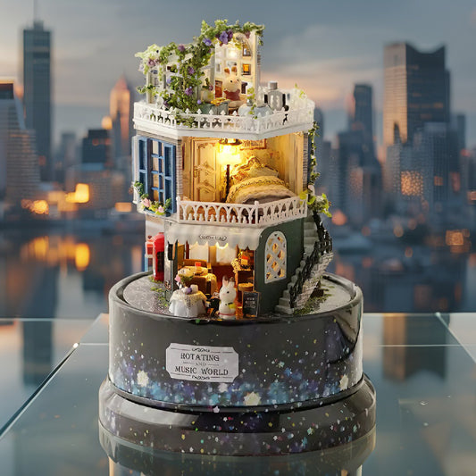 Moonlight Café Loft – Rotating Music World with LED & Sound | Handcrafted Night‑Time Miniature Retreat