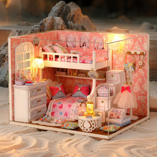 Blush & Bloom Loft – DIY Romantic Bunk Bedroom Kit with LED | Handcrafted Vintage Décor for Adults & Teens