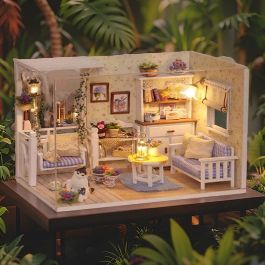 Sunlit Garden Nook – DIY Miniature Lounge Kit with LED | Handcrafted Cozy Cottage Décor for Adults & Teens