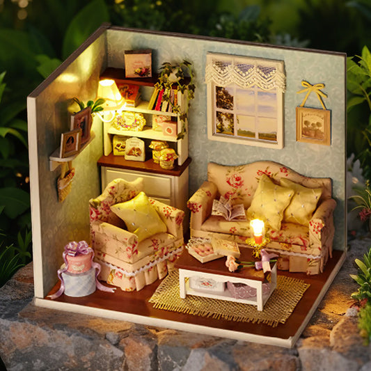 Floral Haven Lounge – DIY Miniature Living Room Kit with LED | Handcrafted Cozy Décor for Adults & Teens