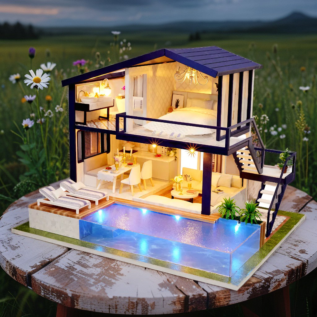 Cottage Time Apartment – DIY Two‑Story Villa Kit with Pool & LED | Handcrafted Coastal‑Modern Retreat for Adults