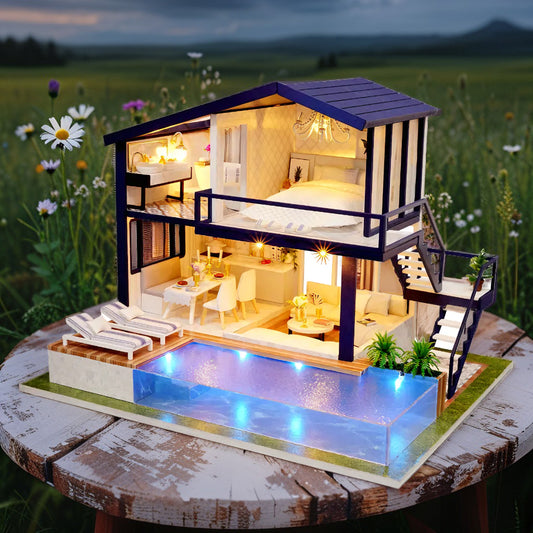 Cottage Time Apartment – DIY Two‑Story Villa Kit with Pool & LED | Handcrafted Coastal‑Modern Retreat for Adults