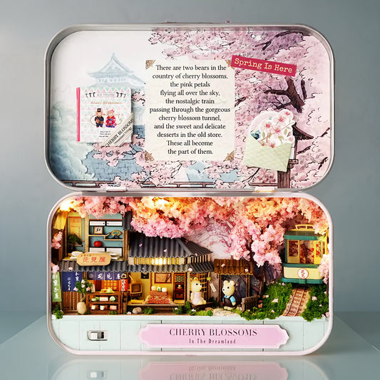 🌸🚂Cherry Blossoms – Miniature Dollhouse in a Keepsake Tin | Handcrafted DIY Scene with LED & Storybook Charm