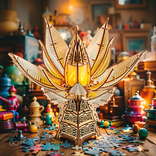 Wood Trick “Fiery Bloom” – 3D Wooden Mechanical Flower Lamp with LED Illumination & Moving Petals (246 Pieces)