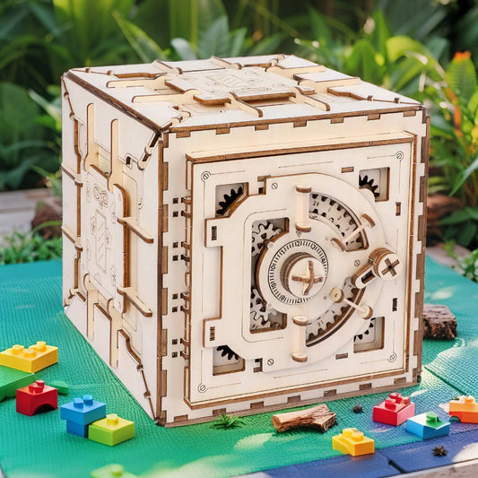 3D Wooden Mechanical Password Box Puzzle – DIY Gear‑Driven Lock Model Kit (10 × 13.5 × 17 cm)
