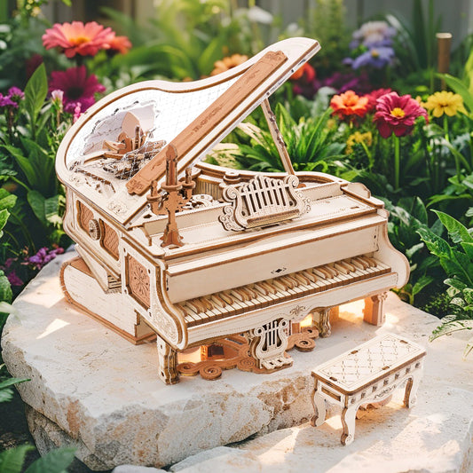 ROKR Vintage Piano 3D Wooden Puzzle – Self‑Playing Mechanical Music Box Model Kit (223pcs, No‑Glue Assembly, “Variations on the Canon”)