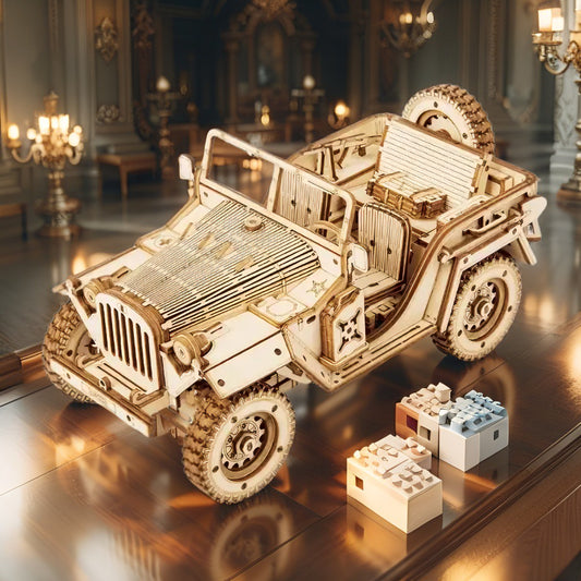 MC701 Army Jeep – 3D Wooden Military Vehicle Puzzle Model with Moving Parts (Ages 8+)