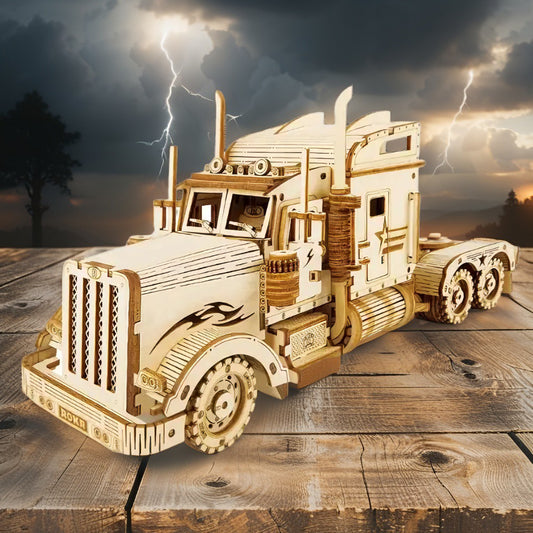 MC502 Heavy Truck – 3D Wooden Semi Truck Puzzle Model with Moving Parts (Ages 8+)