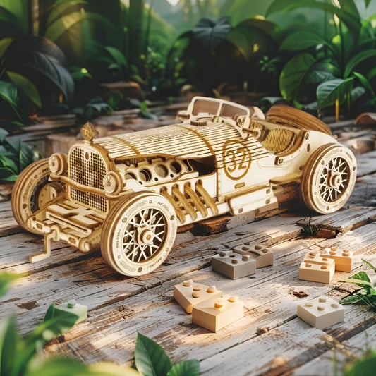 MC401 Grand Prix Car – 3D Wooden Puzzle Model Kit with Moving Parts (Ages 8+)