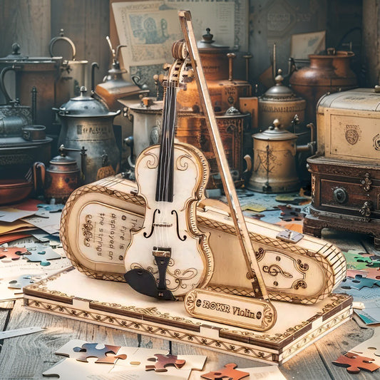 Wooden Violin – 3D Puzzle Model Kit with Bow & Case (Ages 8+, No Tools Required)