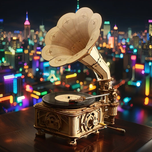 DIY Wooden Mechanical Phonograph Puzzle – Functional 3D Model Kit (Standard & Joint Style Variants)