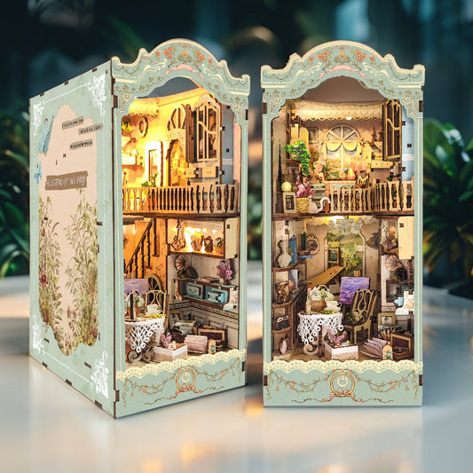 Countryside Diary Book Nook Kit – DIY Miniature House Diorama with LED Lights, Floral Decor & Cat Figurine (3D Wooden Puzzle for Adults & Teens)