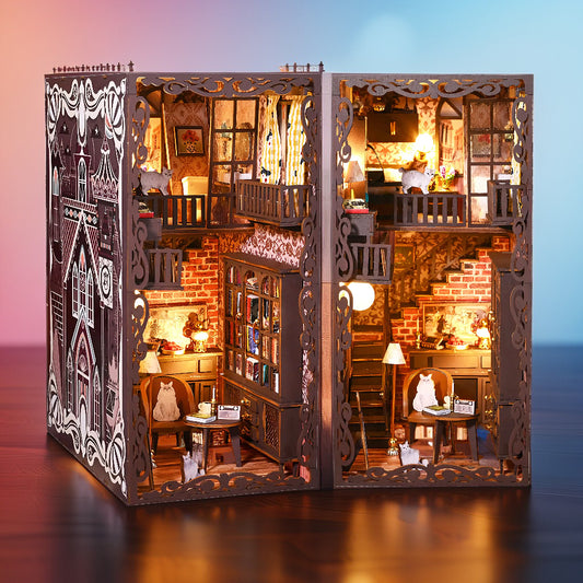 Spilay Secret Castle Book Nook Kit – DIY Musical Dollhouse Diorama with LED Lights & Bookshelf Insert (Miniature Building Puzzle for Teens & Adults)