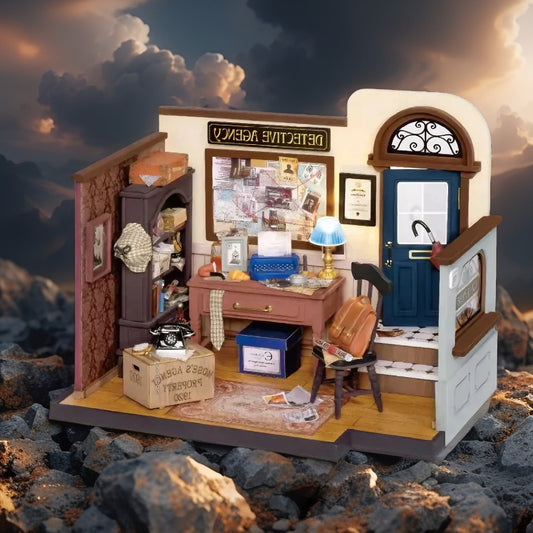 Robotime Miniature Detective Agency Kit – DIY Mystery Office Diorama