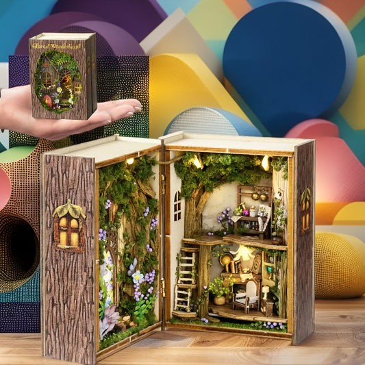 Forest Wonderland – DIY Miniature Treehouse Dollhouse Kit with LED Lights & Secret Hinged Design (1:100 Scale)