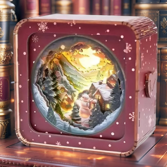 Holiday Village DIY Light Box | 3D Layered Wooden Christmas Scene