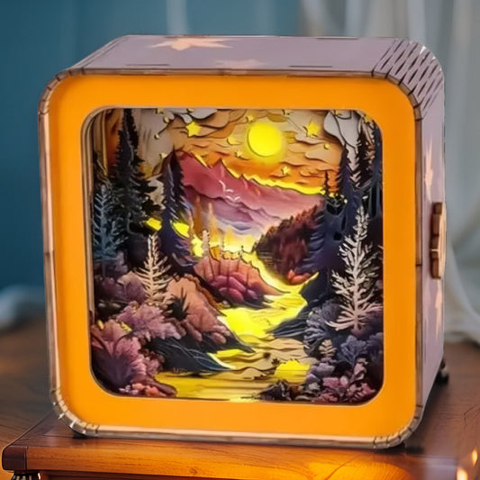 Sunset Forest DIY Light Box | 3D Layered Wooden Art Puzzle