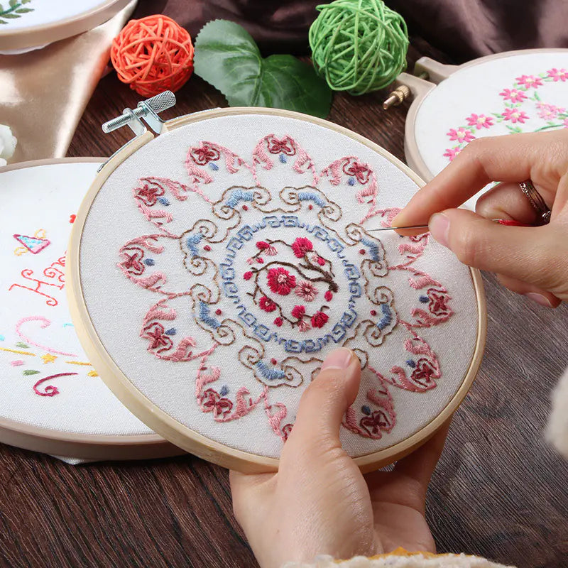 🌸 Lotus Flower DIY Embroidery Starter Kit – 4 Variants | No Hoop Included