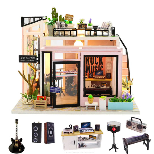 Time Studio – DIY 1:24 Scale Miniature Music Room with LED, Music Box & Dust Cover