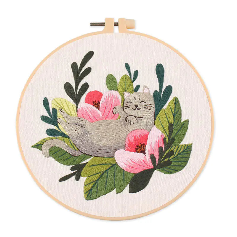 Naughty Cat Embroidery DIY Kit – Playful Cross‑Stitch Set with Frame (6 Charming Cat Designs)