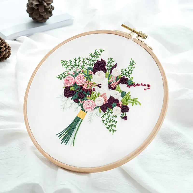 💐 Embroidery DIY Material Set – Floral Bouquet Collection (10 Expressive Styles)