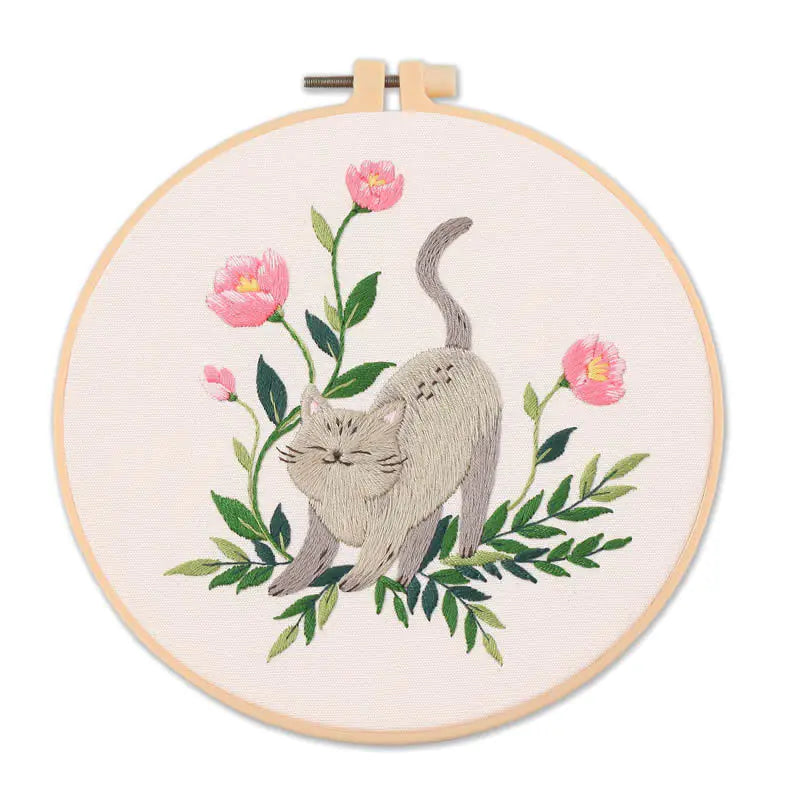 Naughty Cat Embroidery DIY Kit – Playful Cross‑Stitch Set with Frame (6 Charming Cat Designs)